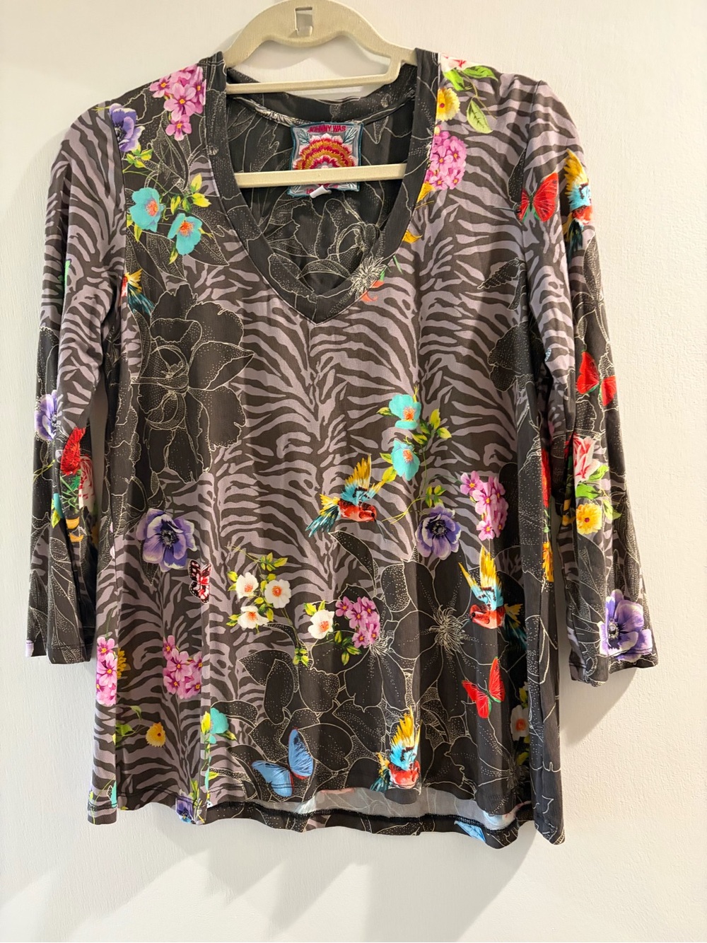 Johnny Was Floral Zebra V-Neck Women’s Top - Multicolor
